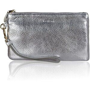 ❤️Women's Genuine Italian Leather Wristlet Clutch Wallet Purse, Gold Zipper